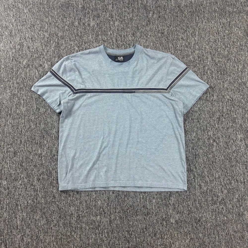 Preppy Y2K Skater Striped XG Heavyweight Blue T-Shirt Size Large